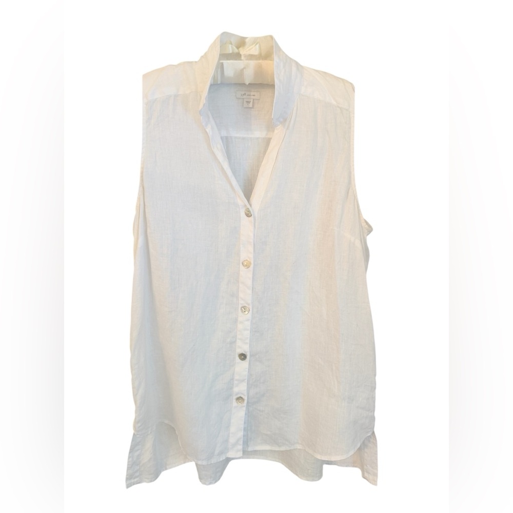 J.Jill Love Linen White Sleeveless Button Down Top L 100% Linen